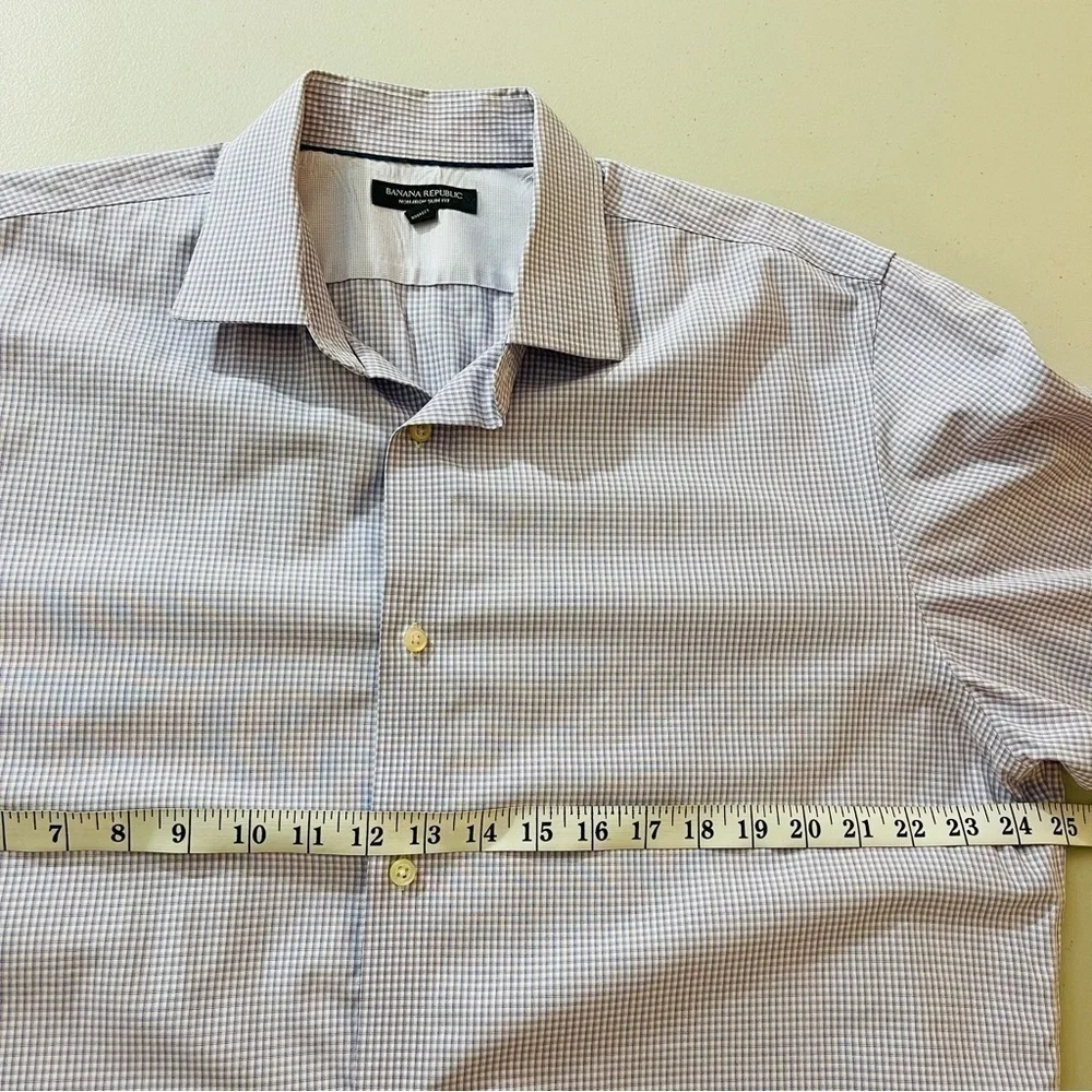 Banana Republic Non-Iron Slim Fit Plaid Button Down Shirt Men XL Preppy Career